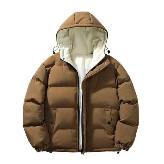 Ahdbta Parkas Coat for Men Button Zipper Trendy Fake Two Piece Puffer Jackets Casual Windproof Hooded Outwears with Pockets