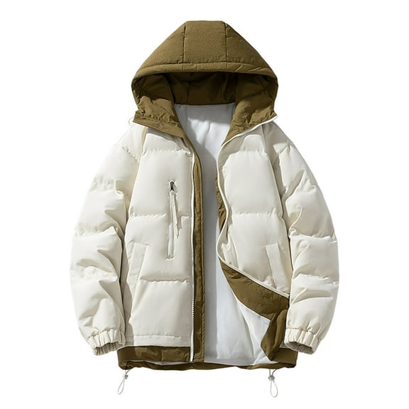 Ahdbta Parkas Coat for Men Button Zipper Trendy Fake Two Piece Puffer Jackets Casual Windproof Hooded Outwears with Pockets