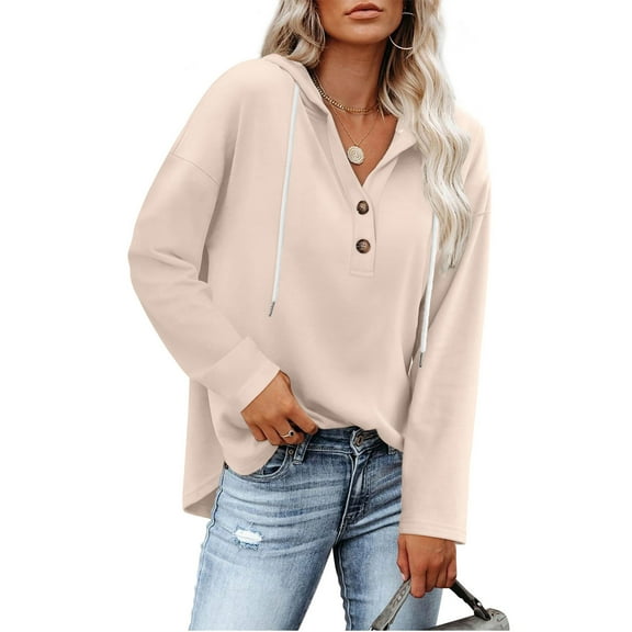 Ahdbta Plaid Hoodies for Women V Neck Oversized Hooded Pullover Sweatshirts Casual Loose Button Down Long Sleeve Shirts Fall Tops