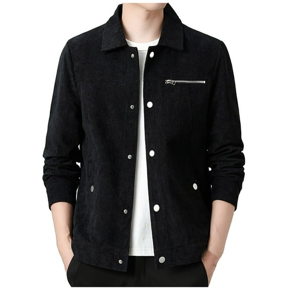 Ahdbta Plus Size Jackets for Men Zip Up Turn Down Collar Casual Outwears Slim Fitted Fall Winter Long Sleeve Coats with Pockets