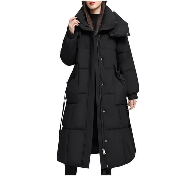 Ahdbta Puffer Jackets for Women Button Zipper Solid Color Hooded Overcoats Warm Padded Stand Collar Quilted Coats with Pockets