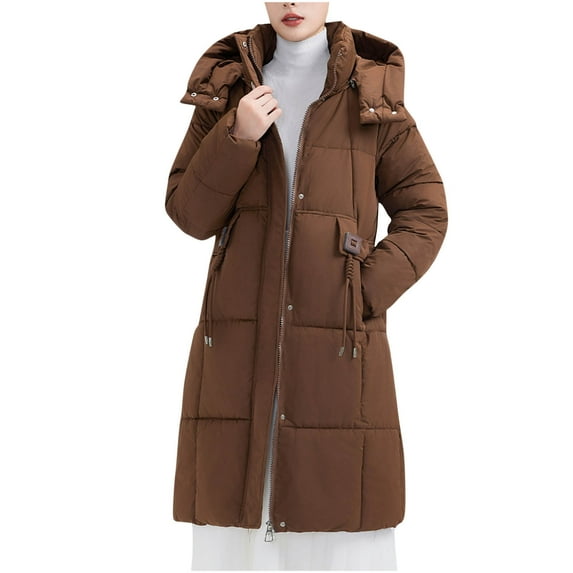 Ahdbta Puffer Jackets for Women Button Zipper Solid Color Hooded Overcoats Warm Padded Stand Collar Quilted Coats with Pockets