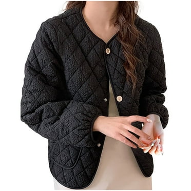 Ahdbta Quilted Jackets for Women Long Sleeve Button Down V-Neck Puffer Coats Loose Fit Winter Warm Outwears with Pockets