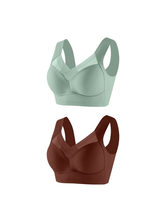 Seamless Wirefree Bras for Women Comfy Mesh Soft Padded Back Smoothing Posture Bra Plus Size No Underwire Everyday Bras