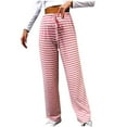 thumbnail image 1 of Ahdbta Straight Leg Pants for Woman Lounge Comfy Drawstring Elastic Waist Trousers Trendy 2024 Stripe Baggy Pajama Pants, 1 of 5