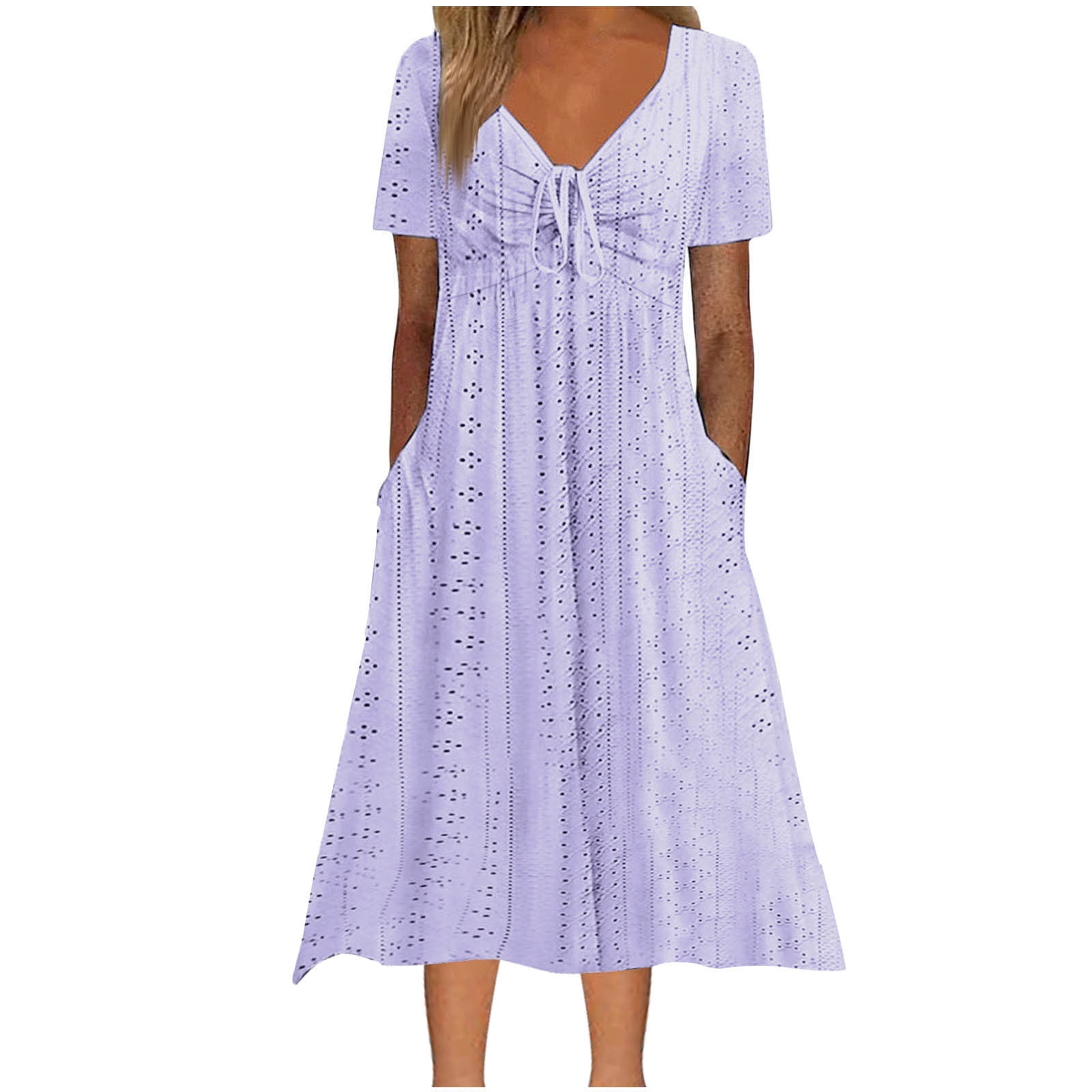 Ahdbta Summer Long Dresses for Women 2025 Trendy Short Sleeve Eyelet ...