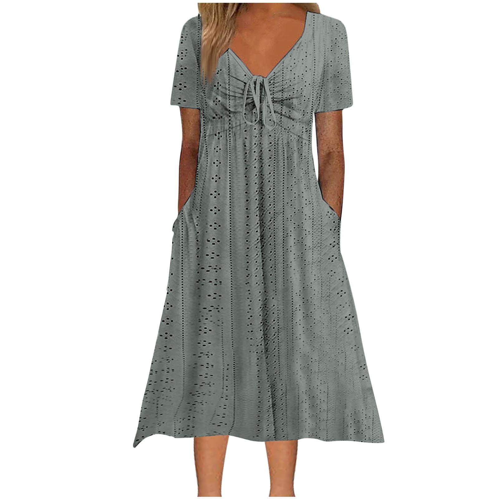 Ahdbta Summer Long Dresses for Women 2025 Trendy Short Sleeve Eyelet ...