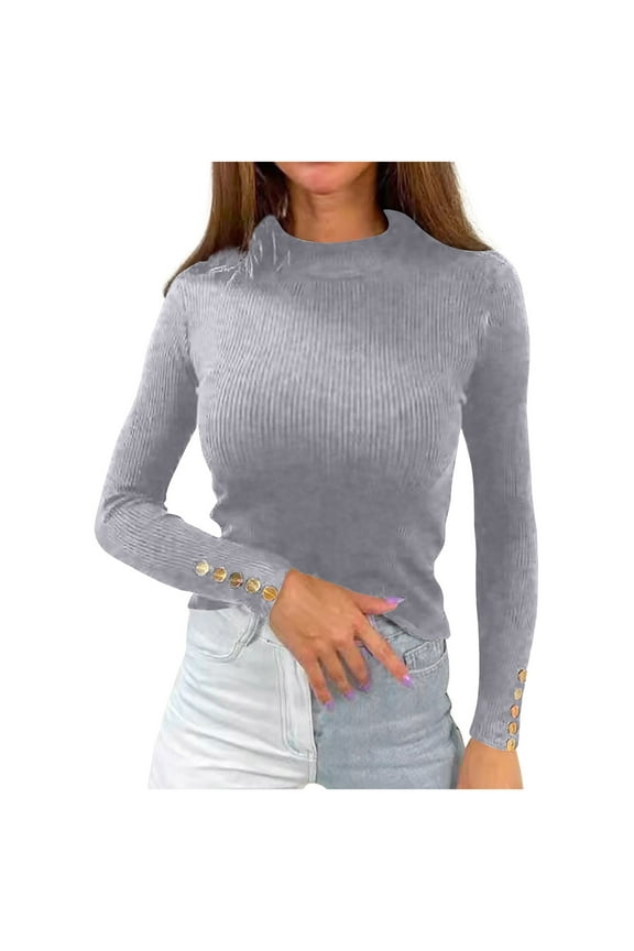 Sweaters for Women Mock Neck Long Sleeve Chunky Ribbed Knit Tops Slim Fitted Solid Color Warm Pullover Sweaters