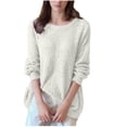 thumbnail image 1 of Ahdbta Sweaters for Women Solid Color Loose Fitted Hollow Out Knitted Sweaters Crewneck Long Sleeve Casual Pullover Tops, 1 of 5