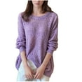 thumbnail image 1 of Ahdbta Sweaters for Women Solid Color Loose Fitted Hollow Out Knitted Sweaters Crewneck Long Sleeve Casual Pullover Tops, 1 of 5