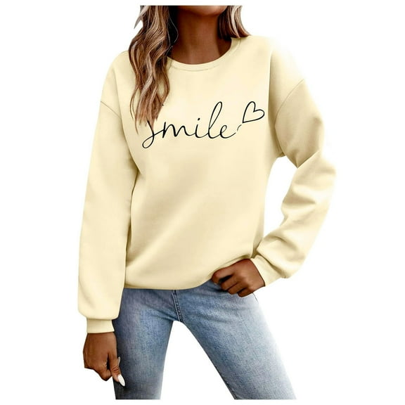 Ahdbta Sweatshirts for Women Trendy Letter Printed Long Sleeve Casual Pullover Tops Loose Fit Crewneck Warm Workout Tunic Tops
