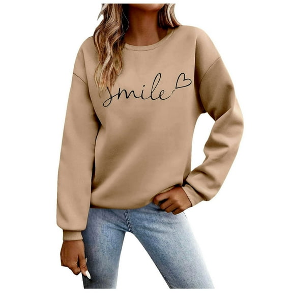Ahdbta Sweatshirts for Women Trendy Letter Printed Long Sleeve Casual Pullover Tops Loose Fit Crewneck Warm Workout Tunic Tops