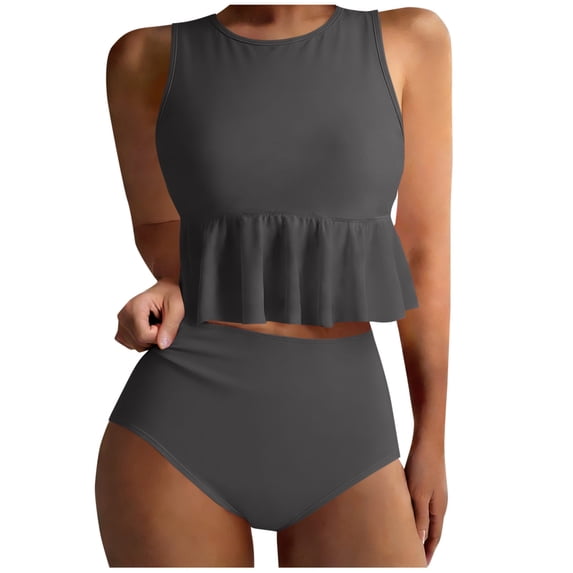 Ahdbta Tankini Swimsuits for Women Tummy Control Bathing Suits Two Piece Ruffle Swim Tank Top with High Waisted Bottom Modest Swimwear