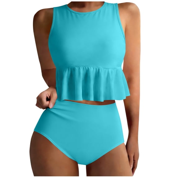 Ahdbta Tankini Swimsuits for Women Tummy Control Bathing Suits Two Piece Ruffle Swim Tank Top with High Waisted Bottom Modest Swimwear