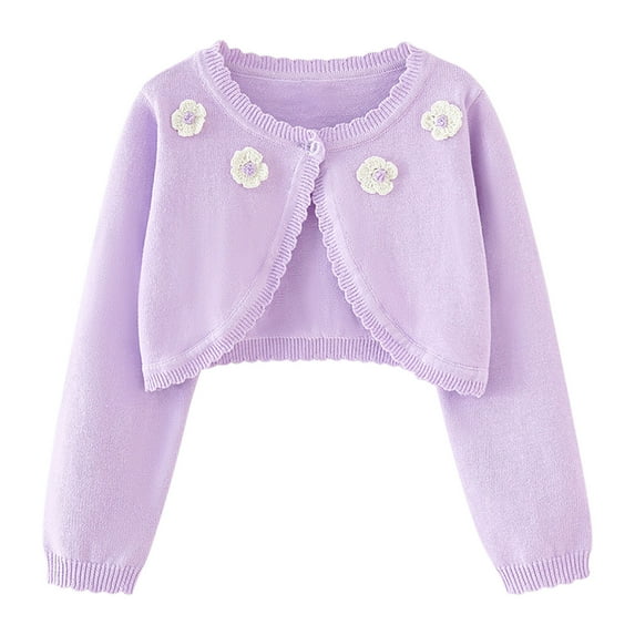 Ahdbta Toddler Kids Cardigans Sweaters Button Down Crewneck Soft Sweaters Jackets Solid Color Bolero Shrug Long Sleeve Outwears