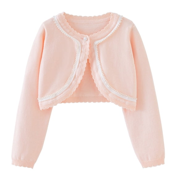 Ahdbta Toddler Kids Cardigans Sweaters Button Down Crewneck Soft Sweaters Jackets Solid Color Bolero Shrug Long Sleeve Outwears