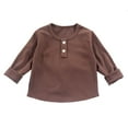 thumbnail image 1 of Ahdbta Toddlers Kids Baselayer T-Shirts Solid Color Ribbed Knit Long Sleeve Henley Shirts Button Crewneck Curvy Hem Tee Tops, 1 of 4