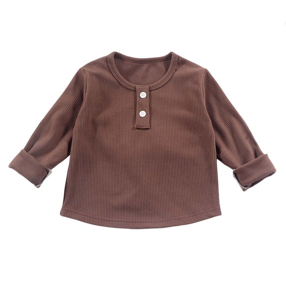 Ahdbta Toddlers Kids Baselayer T-Shirts Solid Color Ribbed Knit Long Sleeve Henley Shirts Button Crewneck Curvy Hem Tee Tops