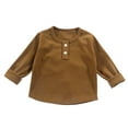 thumbnail image 1 of Ahdbta Toddlers Kids Baselayer T-Shirts Solid Color Ribbed Knit Long Sleeve Henley Shirts Button Crewneck Curvy Hem Tee Tops, 1 of 4