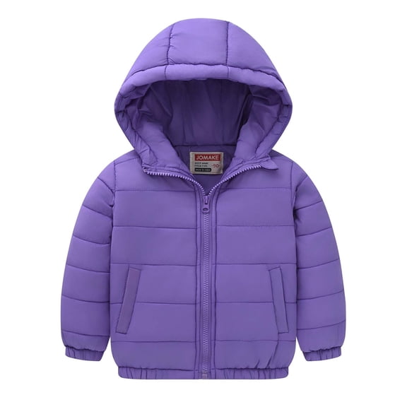Ahdbta Toddlers Puffer Jackets Solid Color Zip Up Long Sleeve Outerwears Winter Warm Padded Windproof Hooded Coats with Pockets