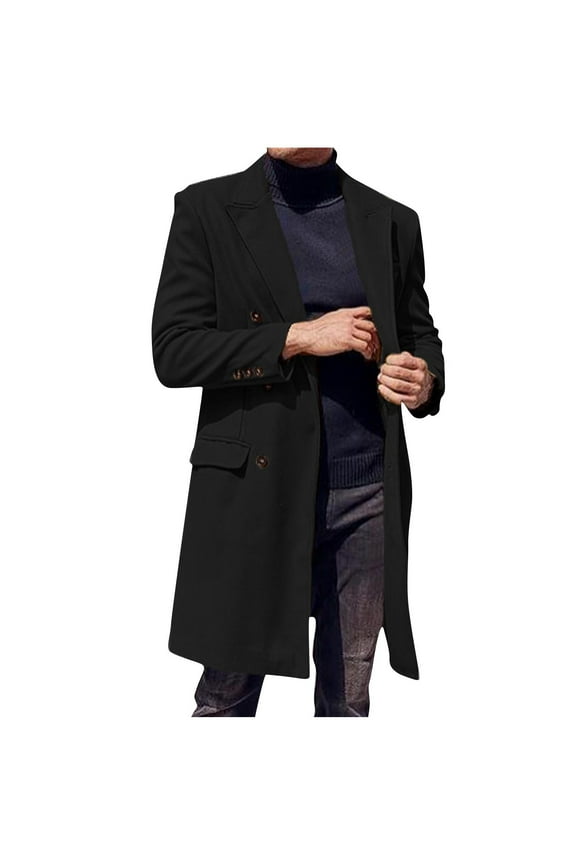 Trench Coats for Men Single Breasted Notch Lapel Long Sleeeve Pea Coats Dressy Casual Warm Business Overcoats with Pockets