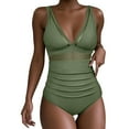 thumbnail image 1 of Ahdbta Tummy Control Swimsuits for Women One Piece High Waist V Neck Ruched Mesh Bathing Suit Adjustable Strap Swimwear, 1 of 9