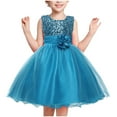 thumbnail image 1 of Ahdbta Tutu Dress for Girls Sleeveless Crewneck Tulle Patchwork Sequin Dress Flower Decor Belted Party Pageant Ball Gown Dresses, 1 of 4