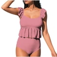 thumbnail image 1 of Ahdbta Two Piece Tankini Swimsuits for Women Square Neck Ruffle Cap Sleeve Bathing Suits Flounce High Waisted Bikini Set, 1 of 6