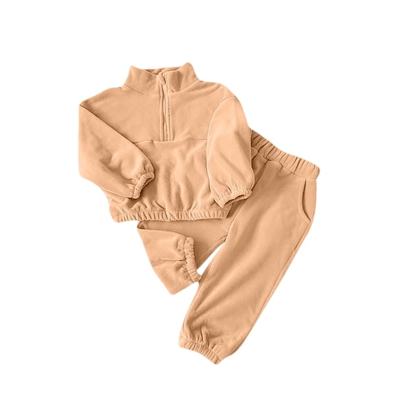 Ahdbta Two Pieces Tracksuit Sets for Kids 1-8 Years Trendy Half Zipper Stand Collar Jackets Elastic Waist Pants with Pockets