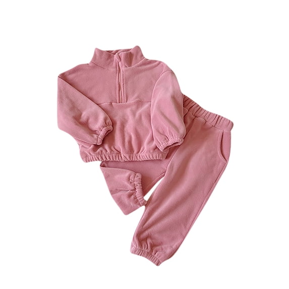 Ahdbta Two Pieces Tracksuit Sets for Kids 1-8 Years Trendy Half Zipper Stand Collar Jackets Elastic Waist Pants with Pockets