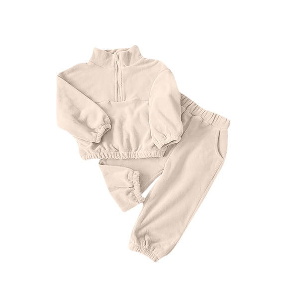 Ahdbta Two Pieces Tracksuit Sets for Kids 1-8 Years Trendy Half Zipper Stand Collar Jackets Elastic Waist Pants with Pockets