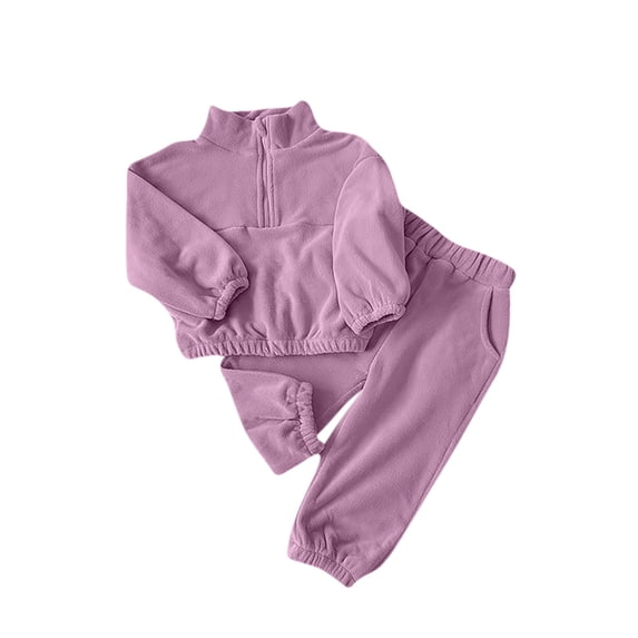Ahdbta Two Pieces Tracksuit Sets for Kids 1-8 Years Trendy Half Zipper Stand Collar Jackets Elastic Waist Pants with Pockets