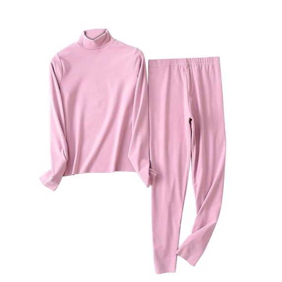 Ahdbta Underwear Outfits for Woman Mock Neck Long Sleeve Tee Shirts and Elastic Waist Pants 2 Pieces Thermal Base Layer Sets