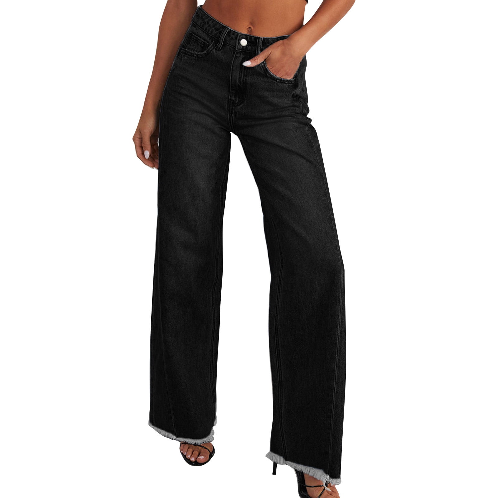 Ahdbta Wide Leg Jeans for Women Button High Waisted Strechy Denim ...