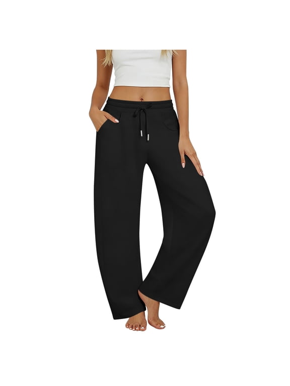 Wide Leg Pants for Women Yoga Sweatpants Lounge High Waisted Drawstring Baggy Pants with Pockets