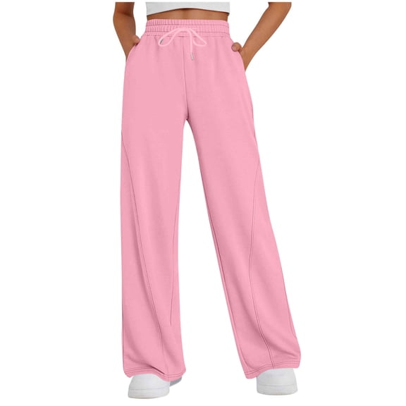 Ahdbta Wide Leg Sweatpants Women Drawstring Elastic Waisted Joggers Casual Y2k Trouser Baggy Lounge Palazzo Sweat Pants with Pockets