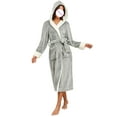 thumbnail image 1 of Ahdbta Winter Robes for Women Soft Warm Plush Hooded Bathrobe Solid Color Wrap V-Neck Belted Sleepwear Robes with Pockets, 1 of 4