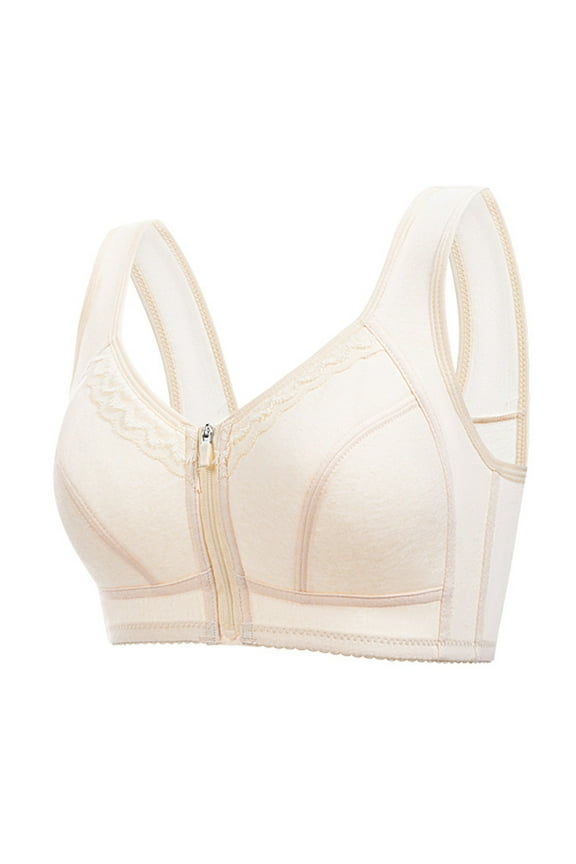Wireless Zip Front Closure Bras for Women No Underwire Full Coverage Comfort Everyday Bra Soft Easy Close Sports Bra