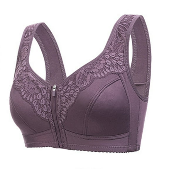 Ahdbta Wireless Zip Front Closure Bras for Women No Underwire Full Coverage Comfort Everyday Bra Soft Easy Close Sports Bra