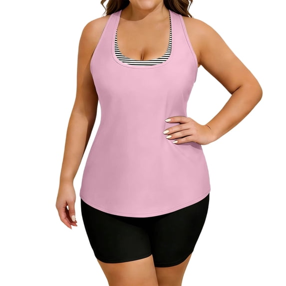 Ahdbta Women 3 Piece Tankini Swimsuits Athletic Bathing Suits Swim Tank Top with Boy Shorts and Bra Modest Swimwear