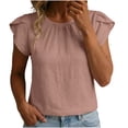 thumbnail image 1 of Ahdbta Women Dressy Casual Tops Summer Loose Work Blouses Cotton Linen Flutter Short Sleeve Crew Neck Shirts, 1 of 6