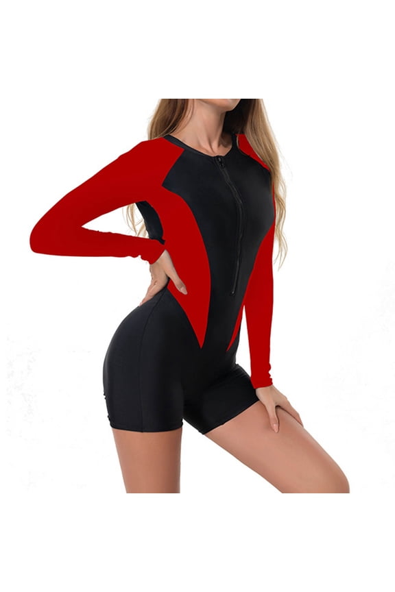 Women Rash Guard Long Sleeve Boyleg One Piece Swimsuit Surfing Bathing Suit UPF 50 Sun Protection Front Zip Surf Wetsuit