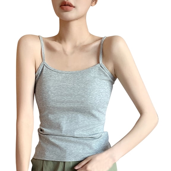 Ahdbta Women Spaghetti Strap Ribbed Tank Tops Scoop Neck Slim Fitted Cotton Camisole Summer Basic Sleeveless Shirts