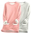 thumbnail image 1 of Ahdbta Women's 2 Pcs Fleece Sweatshirts Solid Color Oversized Crewneck Pullover Tops Warm Sherpa Lined Loungewear Tops with Pockets, 1 of 4