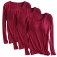 thumbnail image 1 of Ahdbta Women's 3 Pcs Underwear Tops with Chest Pads Scoop Neck Long Sleeve Comfy Tees Solid Color Fall Winter Base Shirts, 1 of 3