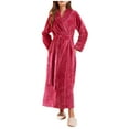 thumbnail image 1 of Ahdbta Women's Bath Robe Comfy Fuzzy Fleece Lounge Loungewear Robe Wrap V-Neck Long Sleeve One Piece Belted Gown with Pockets, 1 of 3