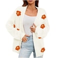 thumbnail image 1 of Ahdbta Women's Cardigan Sweaters Open Front Long Sleeve Cable Knitted Coats Flower Decor Loose Fitted Y2K Sweaters Jackets, 1 of 5