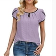 thumbnail image 1 of Ahdbta Women's Casual Pleated Petal Cap Sleeve Round Neck Keyhole Blouse Top Short Sleeve Blouses for Work Official Professional, 1 of 6