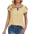 thumbnail image 1 of Ahdbta Women's Casual Pleated Petal Cap Sleeve Round Neck Keyhole Blouse Top Short Sleeve Blouses for Work Official Professional, 1 of 7