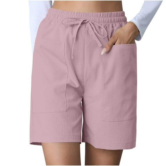 Ahdbta Women's Casual Shorts Drawstring Comfy Elastic Waist Wide Leg Bermuda Shorts Summer Pull-On Short with Pockets